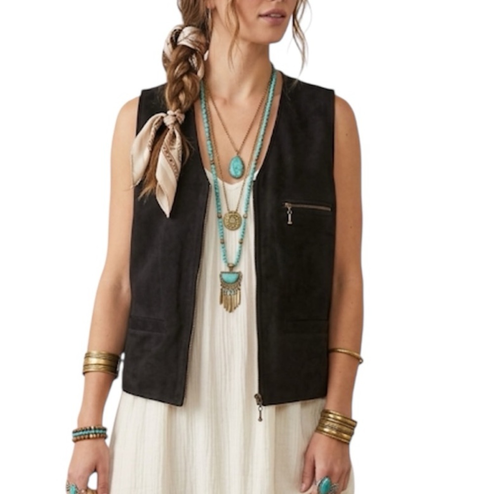 NWT- Earthbound Unisex Black & Gold Faux Suede Vest Size: Medium